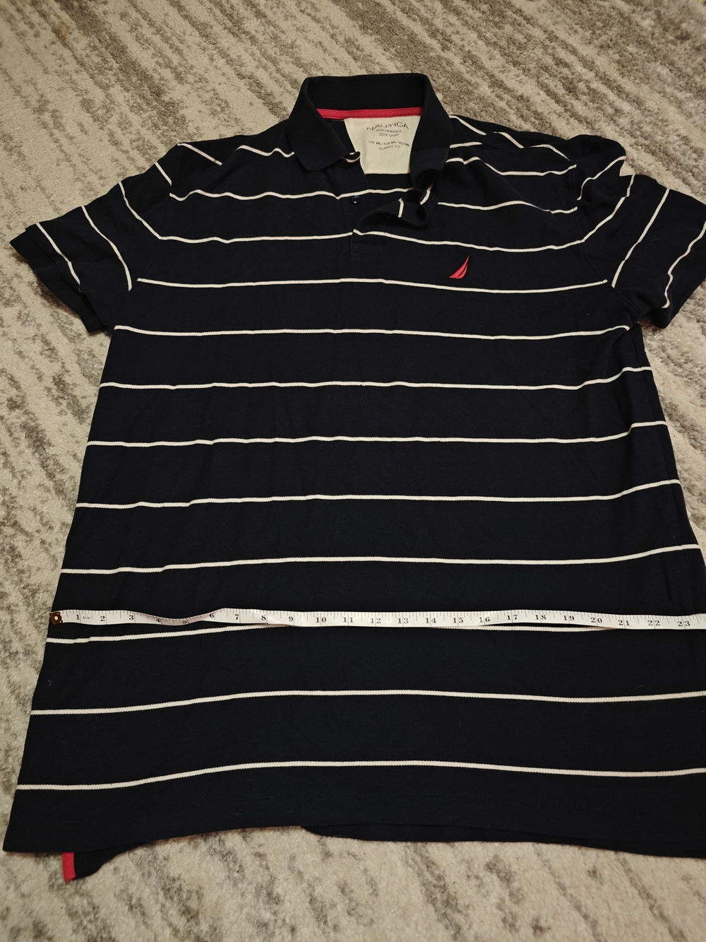 Nautica Navy & White Striped Polo with Red Sail Logo Like New Xxl Mens